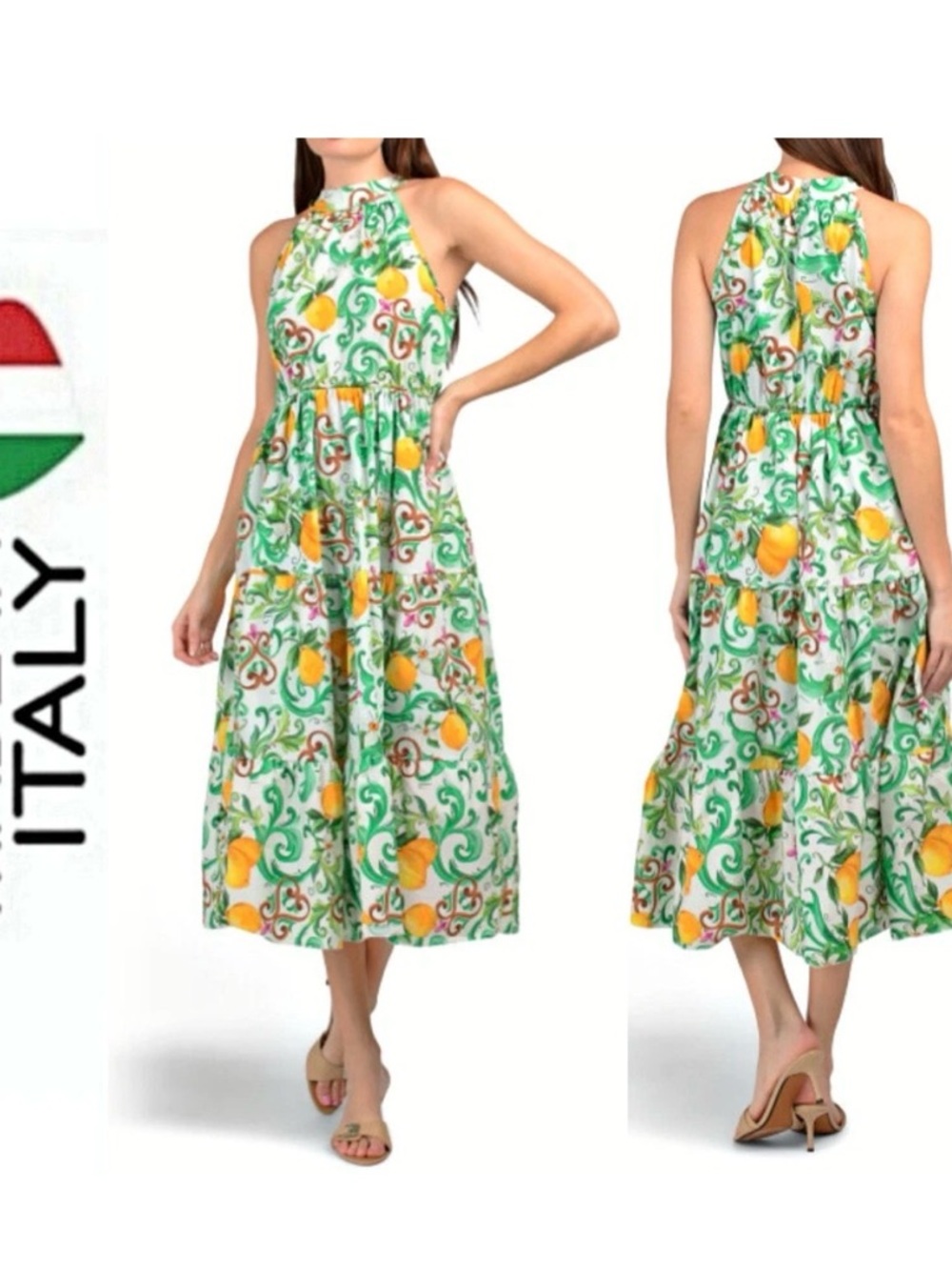 BELLAMBRA Lemon Print 100% Italian Cotton Dress sz M